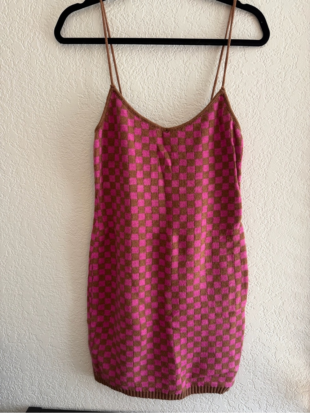 Emory Park Pink and Brown Checkerboard Knit Mini Dress